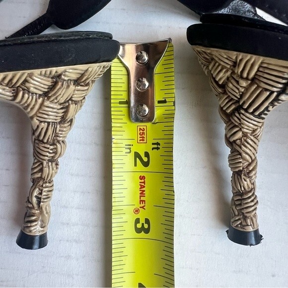 Casadei‎ Black Sandals w/ Ankle Strap & Rattan Bamboo Look Heels Women Sz US 4.5 - Picture 9 of 15